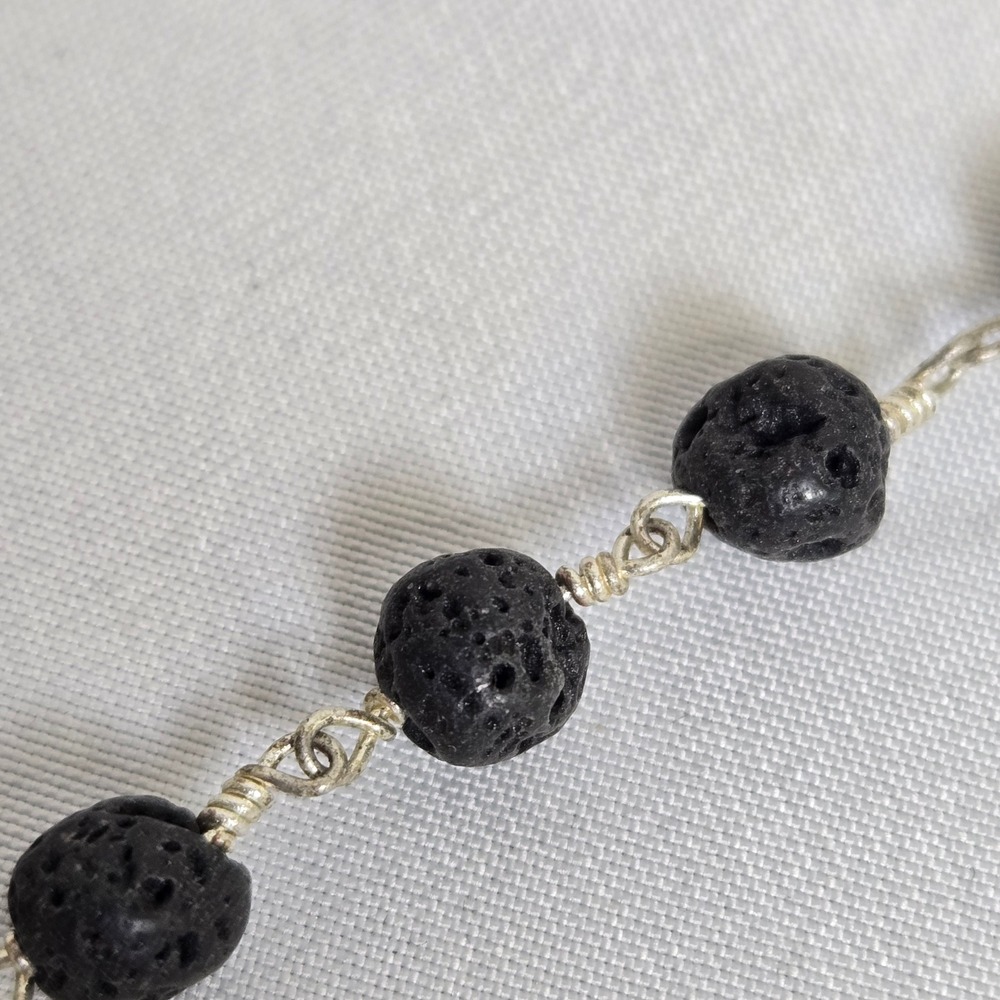 Gray Lava Bead Single Strand Necklace, Silver Tone 19.5" Chain - Picture 5 of 5